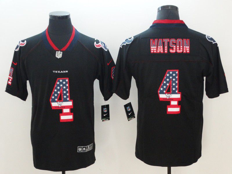 Men Houston Texans #4 Watson Nike USA Flag Fashion Black Color Rush Limited NFL Jersey